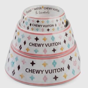 New Chewy Vuiton Pet Bowls in White & Pink